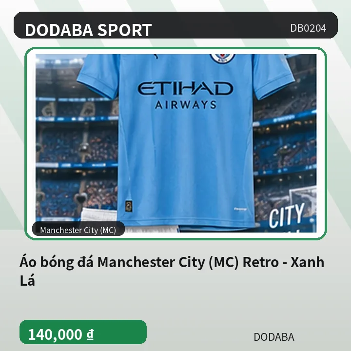 Áo bóng đá Manchester City (MC) Retro - Xanh Lá